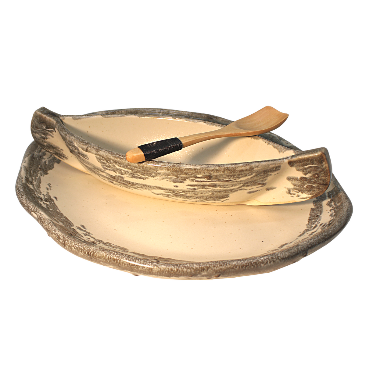 CANOE ON THE LAKE CHIP AND DIP SET - SMALL (Birch Bark Pattern)