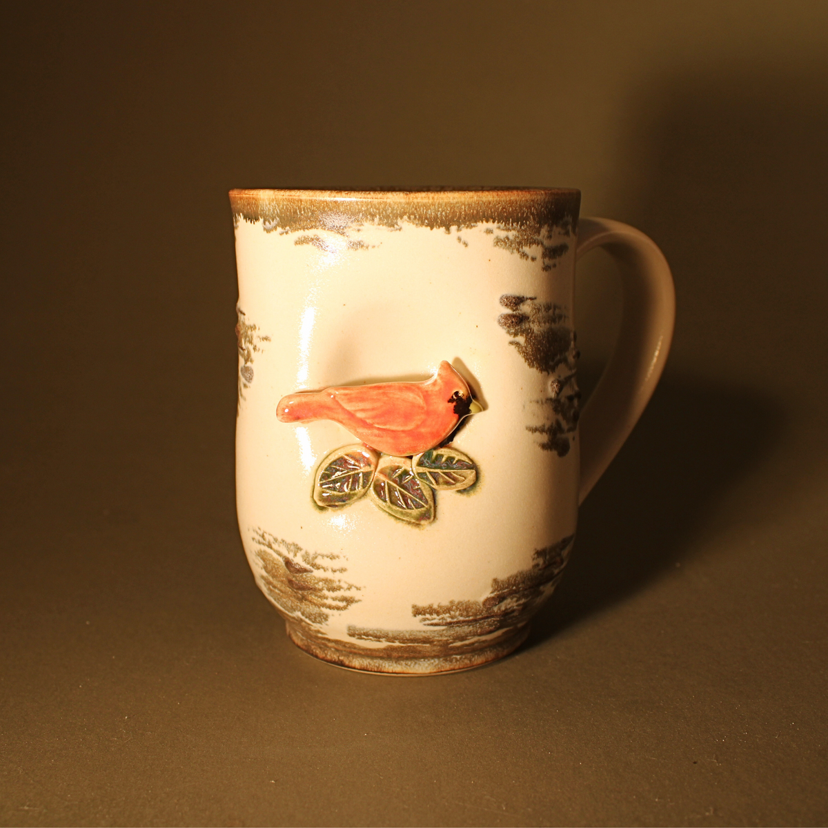 Sculptural Mug &quot;Cardinal&quot; (Birch Bark Pattern)