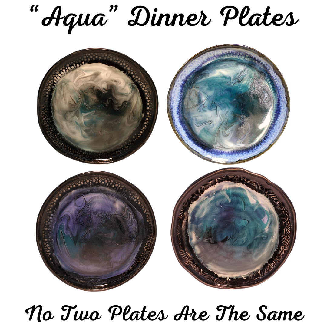 LIVE EDGE DINNER PLATES Aqua Pattern