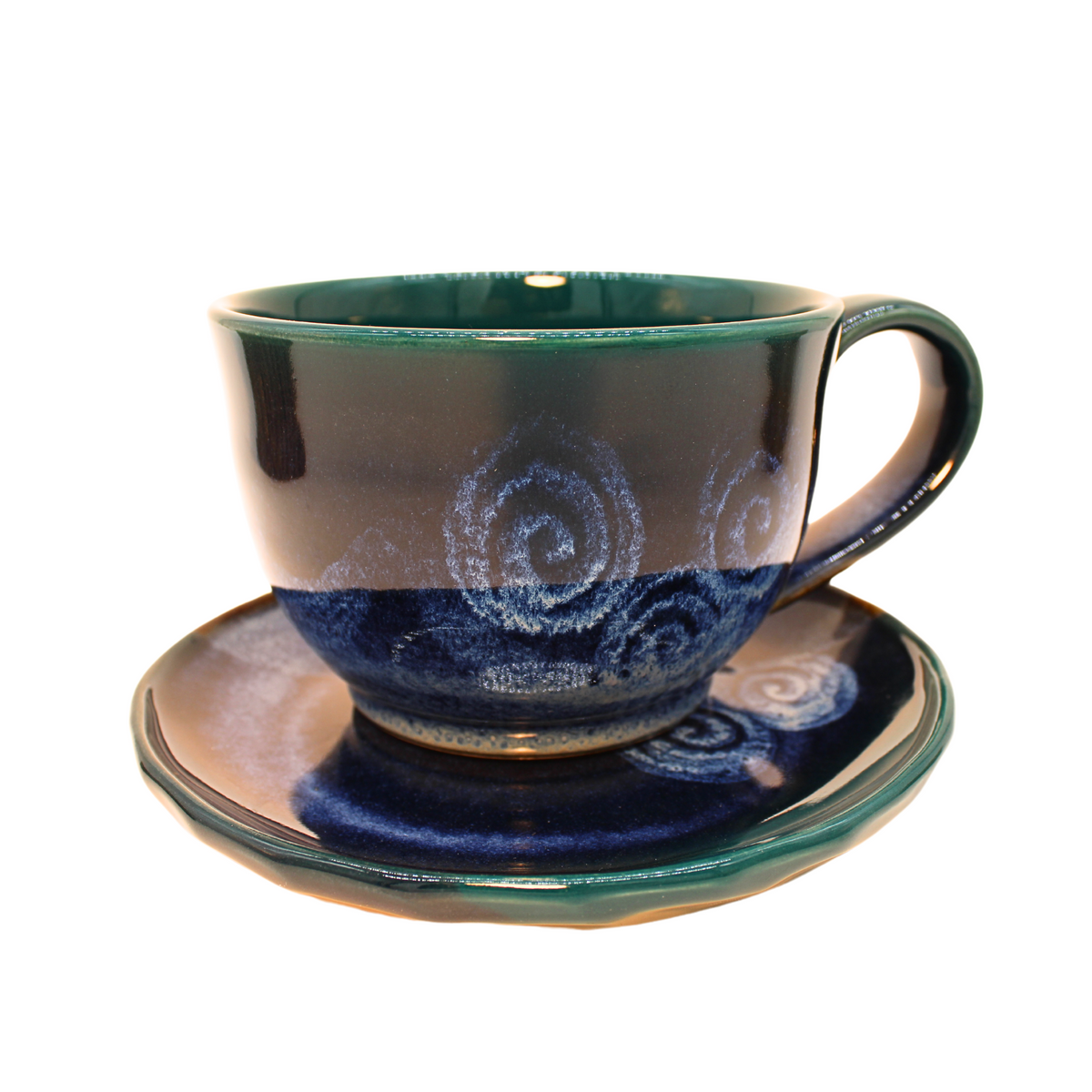 SOUP MUG AND PLATE (Teal Green Pattern)